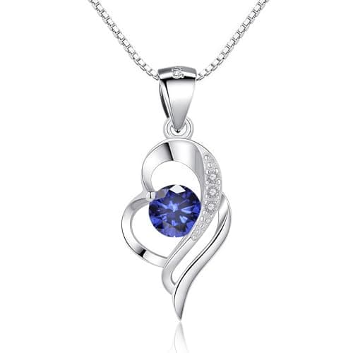 Image of Kamise Sterling Silver Necklace, 925 Silver Love Heart Necklace with Sapphire Zirconia, 45cm Hypoallergenic Twist Heart Necklaces Chain for Women Ladies, Romantic Jewellery Gifts for Mother Girlfriend