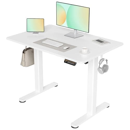 Image of Claiks Electric Standing Desk 100 x 60cm, Height Adjustable Sit Stand Desk with 3 Memory Presets, Compact Home Office Desk with Anti-Collision System, Quiet Motor, White
