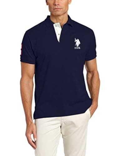 Image of U.S. Polo Assn. Men's Short-Sleeve Polo Shirt with Applique, Classic Navy/White, XL