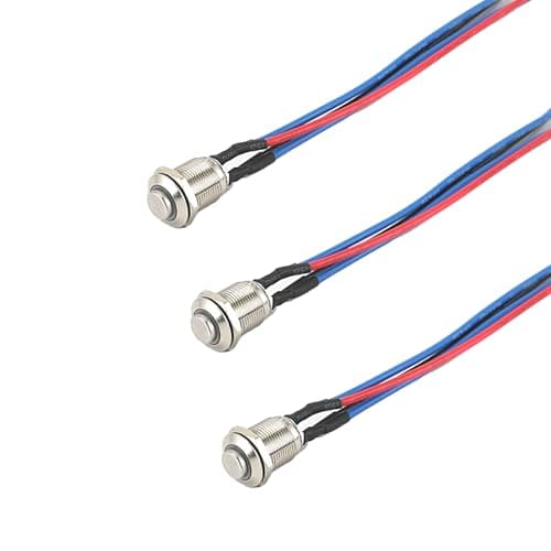 Image of 3 Pack 12mm Waterproof Push Button Switch, IP65 Stainless Steel Momentary On/Off Switch PreWired for 12V/24V/220V DC, Ideal for Car DIY, Marine, Doorbell, Electronics & Industrial Controls