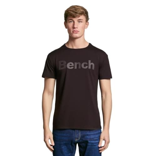 Image of Bench Mens Shorts Sleeve Logo Crew Neck Cotton T Shirt Tee Top Black L