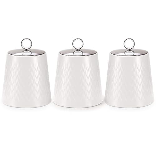 Image of EHC Tea Sugar Coffee Canisters Set, Storage Jars with Easy Open and close Lids Airtight, Containers Canisters Jars Set of 3, White