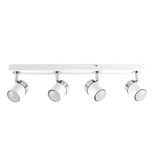 Image of MiniSun | Modern 4 Way Straight Bar Ceiling Spotlight Fitting in a Gloss White Finish | Spotbars, Home Décor & Improvement Essential | Includes Bulb [6500K Colour Temperature] | Mains Wired
