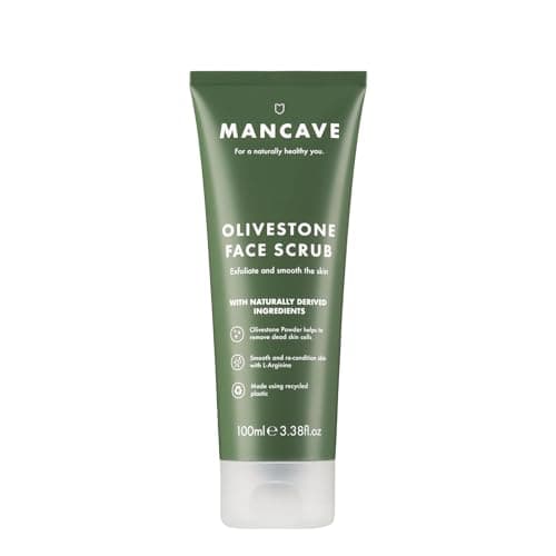 Image of ManCave Olivestone Face Scrub 100ml, Exfoliates & Smoothes, Fight dullness and dead-skin build up, Natural effective smoothing exfoliants using Olive Stone Particles, Vegan, Made in England