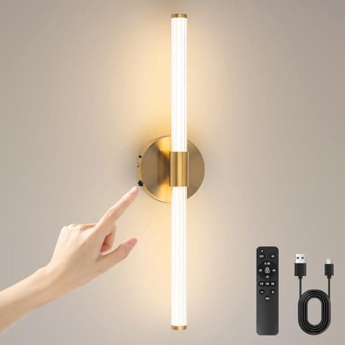 Image of EIDEARAY Battery Operated Wall Lights,USB Rechargeable Wall Light,60CM Gold LED Wall Lamp with Remote Control, Dimmable Touch Wireless Modern Wall Lights for Living Room Bedroom