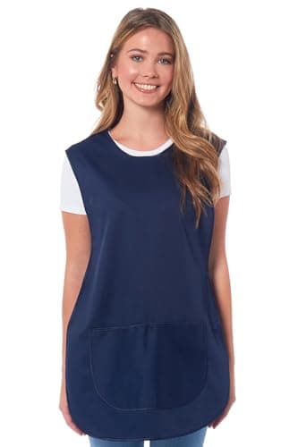 Image of Ladies Plain Tabard With Matching Piping Apron Overalls Front Pocket Stylish Tabards for Women Casual Aprons for Women to Use in Home Kitchen Restaurants Coffee Shops UK Made (Navy, 3XL)