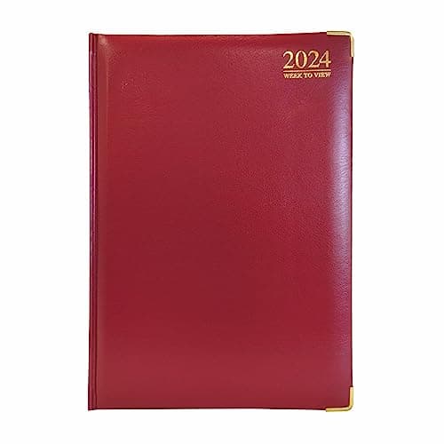 Image of G4GADGET G4 2024 A4 Burgundy/Red Week to View Diary Hardback Cover 80GSM Paper for Business Office & Home