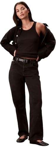 Image of Calvin Klein Women's HIGH Rise Straight CK Essential LV047B909G Jeans, Black (CK Essential Black), 30W / 32L