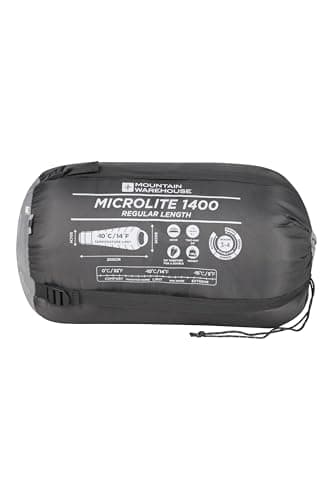 Image of Mountain Warehouse Mummy Shaped Microlite 1400 Sleeping Bag - 3/4 Season, Insulated Camping Bag - Best for Spring Summer Dark Grey Right Handed Zip - Regular length (200cm)