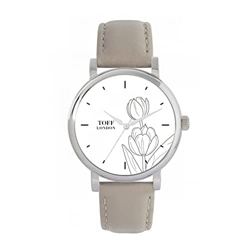 Image of Toff London Ladies Grey Tulip Flower Watch
