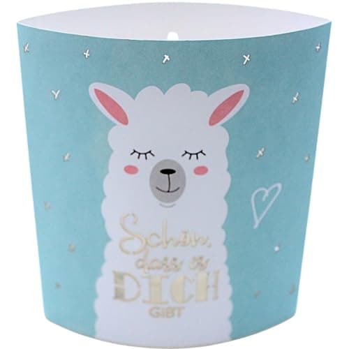 Image of Dekohelden24 Poetry Light – Night Light – Mood Light – Decorative Light in Light Blue with Timer, Battery Operated, Motif: Llama Schön das ES Dich gibt – L x W x H 13 x 5 x 16 cm