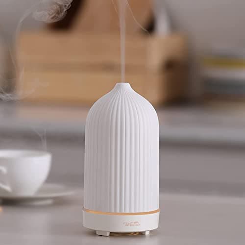 Image of Essential Oil Diffuser,Handcrafted Ceramic Diffuser,120ml Ultrasonic Cool Mist Humidifier,Aromatherapy Diffuser with Waterless Auto-Off Function for Home Office Room,White