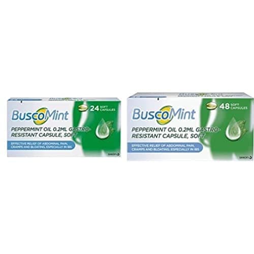 Image of Buscomint 0.2 ml Peppermint Oil Bundle of 72 Capsules - IBS Multi-Symptom Treatment - Pack of 48 & Pack of 24 Soft Gel Capsules (Total 72 Capsules)