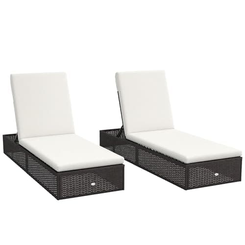 Image of Outsunny PE Rattan Sun Loungers Set of 2, Five-level Adjustable Recliner Chairs w/Soft Padded Cushion for Patio, Garden, Mixed Brown