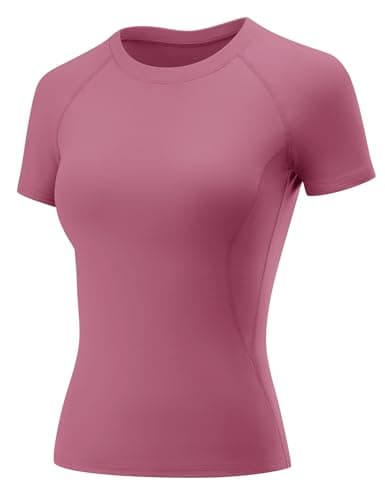 Image of Rapbin Women's Gym Shirts, Short Sleeve Lightweight Moisture Wicking Quick Dry Fit Sports Tops for Ladies Gray Pink XS