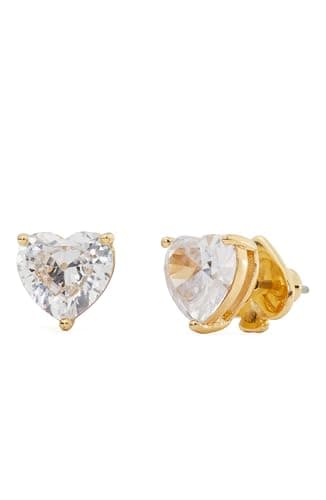 Image of Kate Spade New York Heart Studs, Clear/Gold