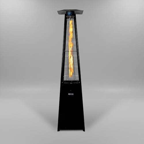 Image of REALGLOW Real Flame Outdoor Pyramid Patio Heater in Black - 13KW Propane Gas Standing Floor Heater for Outdoors & Gardens - Outside Space Heating for Decking, Home Garden & Gazebo