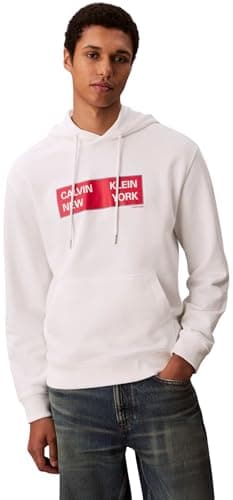 Image of Calvin Klein Men’s Terry Box Graphic Regular Fit Hoodie, White (Bright White), M