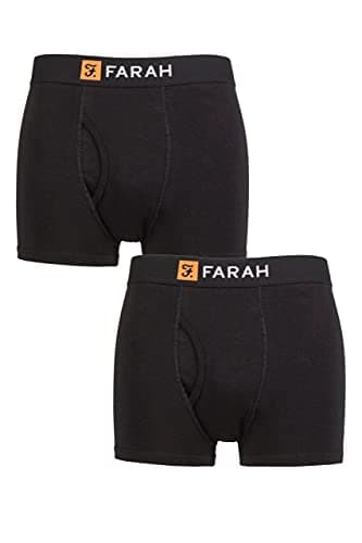 Image of Farah Mens Classic Keyhole Trunks - Plain and Striped Designs, Soft Cotton in a Multipack Pack of 2 Sizes S,M,L,XL,XXL Black XL