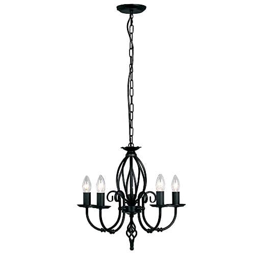 Image of 5 Bulb Chandelier Hanging Pendant Light - Artisan Knot Twist Detail - Black - LED E14 60W Bulb