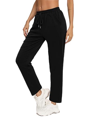 Image of Aseniza Women's Joggers Pants Running Sweatpants Sports Trousers Tracksuit Bottoms Jogging Cotton Gym Workout with Pockets Black M