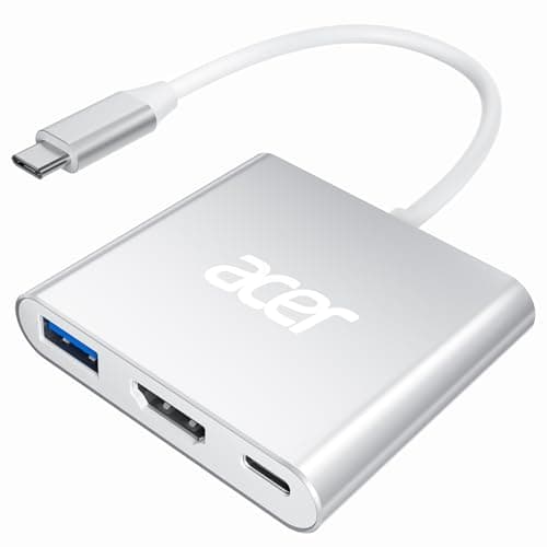 Image of acer USB C to HDMI Adapter, 4K Type C to HDMI Adapter with 5Gbps USB 3.0, PD 100W, USB-C Digital AV Multiport Adaptor Hub for MacBook Pro, iPad Pro, iPhone 15, Laptops, Tablets, XPS, Surface -Silver