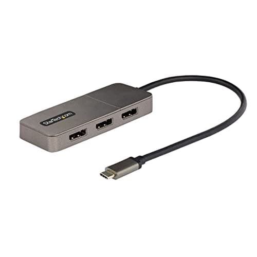 Image of StarTech.com 3-Port USB-C Multi-Monitor Adapter, USB Type-C to 3x DisplayPort 1.4 MST Hub, Triple 4K 60Hz DP Laptop Display Extender/Splitter, HDR, Extra-Long Built-In Cable, Windows (MST14CD123DP)