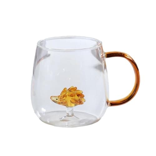 Image of CAPIJIONG 400ml/13.5oz 3D Animal Heat-Resistant Glass Cup With Handle, Simple And Cute Transparent Glass Cup-Hedgehog style