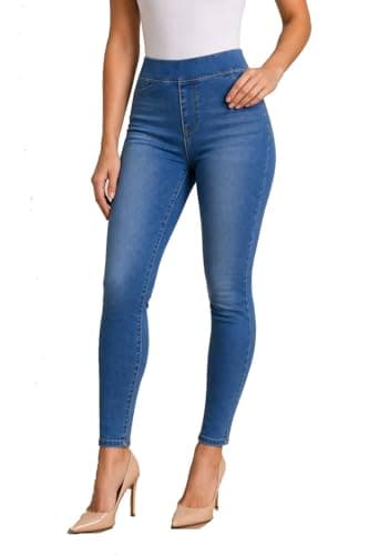 Image of Women's Stretch Pull-On Jeans Skinny Ripped Distressed Denim Jeggings Regular-Plus Size, Plus Blue-69, XL