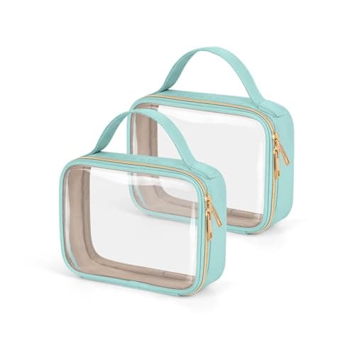 Image of HELZOI TSA Approved Toiletry Bag, 2 Pack Clear Makeup Bags with Handles, Quart Size Toiletry Bags, PVC Cosmetic Bags for Women and Men, Carry on Airport Airline Compliant Bag, Mint Green