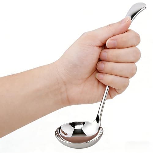 Image of 7.9 Inch Soup Ladle, Soup Spoon, Stainless Steel Ladle Spoon, Silver Serving Spoon for Sauces and Soup, Small Ladle for Broth, Sauces and Serving