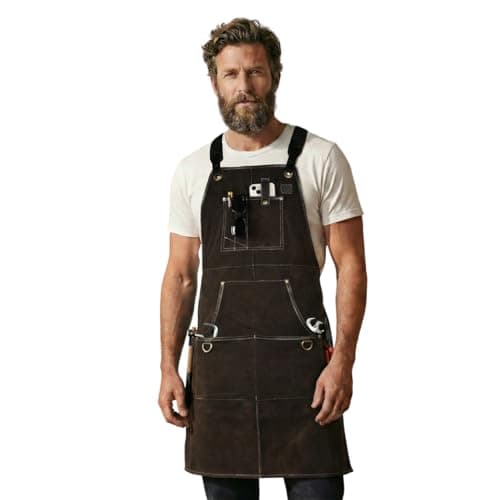 Image of LEATHER VILLAGE Work Apron -Brown- Heavy Duty Wood Working Apron for Men with Tool Pockets for Woodworkers Blacksmiths Carpenters M-XXL