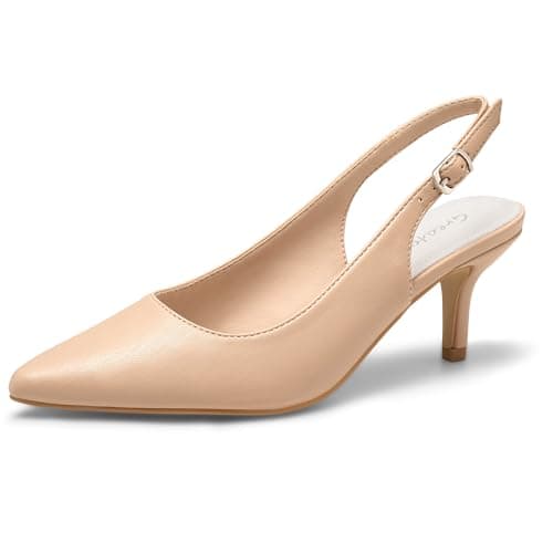 Image of Greatonu Womens Court Shoes Low Kitten Heels Slingback Pointed Toe Dress Pumps Nude