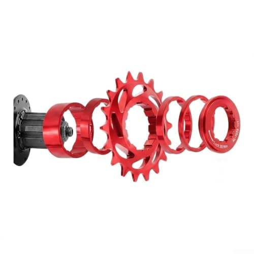 Image of Single Speed Cogs Conversion Kit Aluminum Alloy Single Speed Bike Freewheel Cog 16T 18T with Spacer Rings and Lockring Lightweight for MTB Urban Track Fixed Gear Bicycle Reduced Wobble(Red-16T)