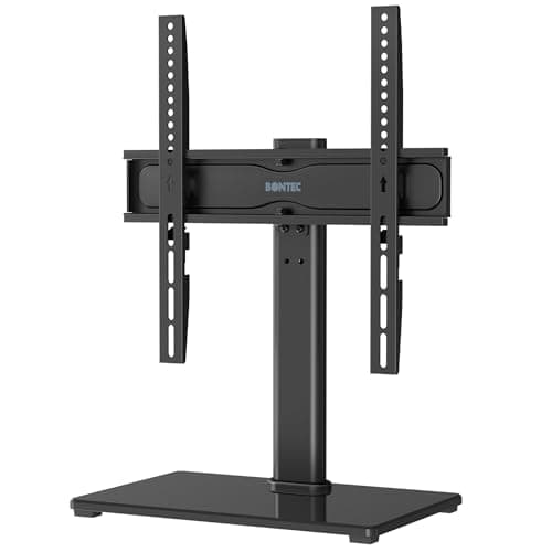 Image of BONTEC Swivel TV Stand with Bracket for 24-60 inch LED OLED LCD Plasma Screens, Height Adjustable Table Top TV Stand with Tempered Glass Base, Max VESA 400x400mm, Up to 45KG
