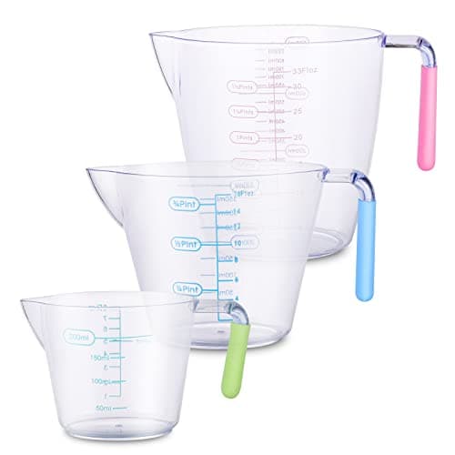 Image of 3Pack Plastic Measuring Jugs 1 Litre, Measuring Cups Plastic Jug for Baking, Jam Maker, Rice Measuring, Pouring jug, Accurate Scale 200ml/400ml/900ml