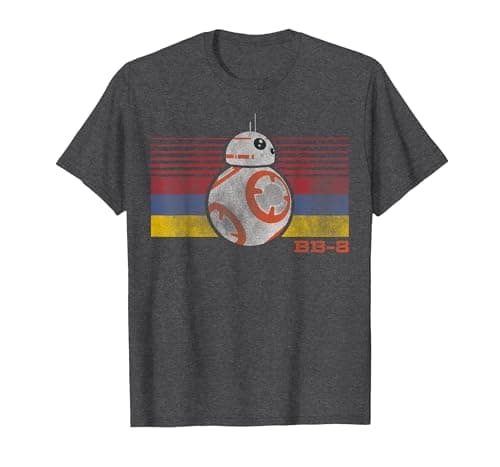 Image of Star Wars BB-8 Retro Stripes Episode 7 Graphic T-Shirt T-Shirt, Men, Dark Heather Grey, XX-Large
