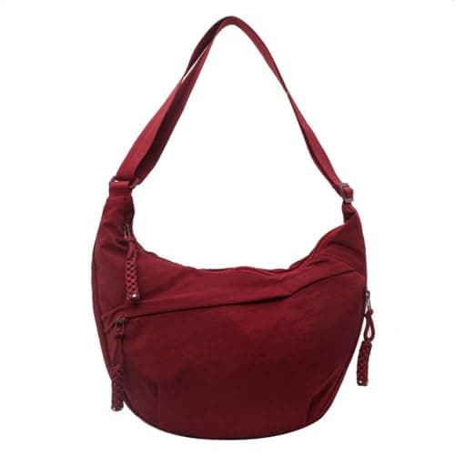 Image of HEVANCIE Half Moon Shoulder Bag Nylon Large Crossbody Bag Slouchy Bag Hobo Bag Bum Bag Crossbag Women's Shoulder Bags (Wine red)