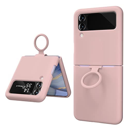 Image of OHLIGIA Samsung Galaxy Z Flip 4 Liquid Silicone Case with Ring Protective 3 Layer Shockproof Phone Cover with Anti-Scratch Soft Microfiber Lining for Galaxy Z Flip 4 5G (2022) (Pink Sand)