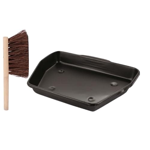 Image of Almineez Traditional Ash Pan with Brush – 28cm Wide (11") Ideal for Standard Sized 16” Fire Grates Fire Pit Fireplace | Ashpan for Open Fires | Log Burners Stove Furnance | Fire Tray | Ash Box