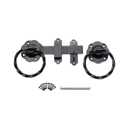 Image of Infinity Decor 6” 150mm Heavy Duty Twisted Ring Gate Latch Catch Lock Set in Epoxy Black Finish for Garden Gate, shed Door, Barn, Garage Gates