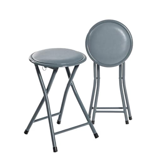 Image of Harbour Housewares Grey Padded Folding Stools - Pack of 2 - Easy Store Metal Frame Sponge Padded Stool with Floor Protector Bumper Feet Lightweight Foldable Seat for Kitchen Bar, Breakfast Bar