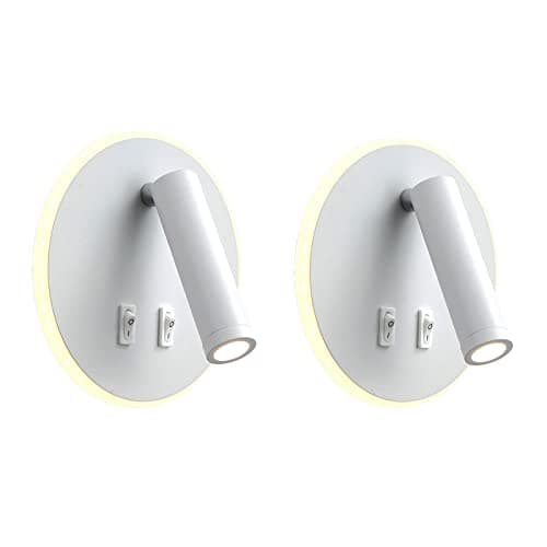 Image of uksunvi LED Wall Mounted Lamp,Bedside Reading Wall Light,12W LED Wall Lamp, Adjustable Spotlight （3W +9W 3000K Warm Light） (2PCS White Circular)