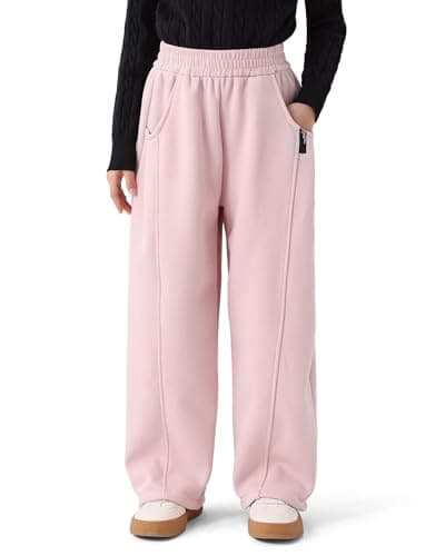 Image of KAKU NANU Girls School Trousers Pink Generous Fit Elastic Waist Wide Leg Trousers Girls Tracksuit Bottoms 7 8 Years