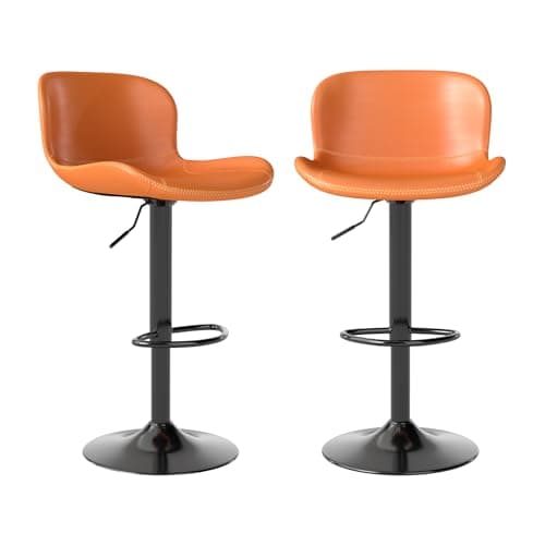 Image of Youhauchair Bar Stools Set of 2, PU Leather Counter Height Barstools with Back, Height Adjustable Swivel Bar Chairs, Modern Armless Kitchen Island Stool, Orange