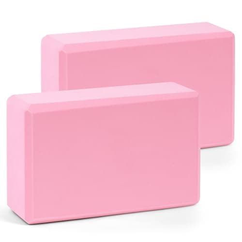 Image of Flintronic Yoga Blocks Set of 2, Sports Yoga Blocks, Gym Bricks, Non-Slip Lightweight Yoga Block, High-Density EVA Foam Yoga Block for Yoga Pilates Training and Home Exercise, Pink