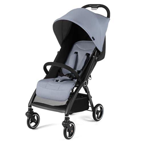 Image of COSTWAY Baby Pushchair, One Hand Foldable Toddler Stroller with Adjustable Backrest & Canopy, 5-Point Harness, Storage Basket, Lightweight Travel Pram for Infants 0-36 Months (Light Grey)