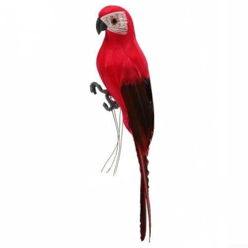 Image of SiSinkal Lifelike Artificial Parrot Statue Made Of Foam And Feathers with Flexible Legs For Tree Branch Display Home Garden Decor Creative Bird Model Figurine(Red)