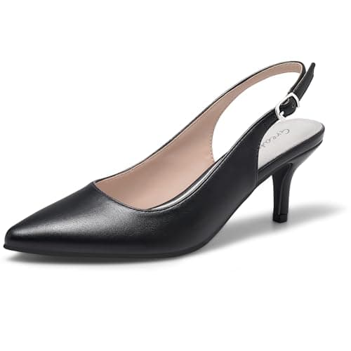 Image of Greatonu Womens Court Shoes Low Kitten Heels Slingback Pointed Toe Dress Pumps