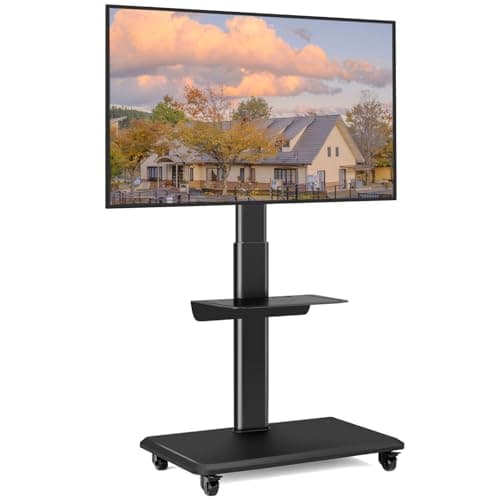 Image of RFIVER Mobile TV Stand on Wheels for Most Flat Curved 32-70 inch TVs, Swivel Rolling TV Stand with Wooden Base, Height Adjustable with 1 Shelf Max VESA 400x400 mm up to 40kgs